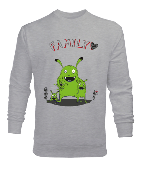 Ailemi Seviyorum - Mutlu aile Gri Erkek Sweatshirt