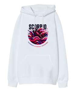 Akrep Burcu Scorpio Beyaz Oversize Unisex Kapüşonlu Sweatshirt