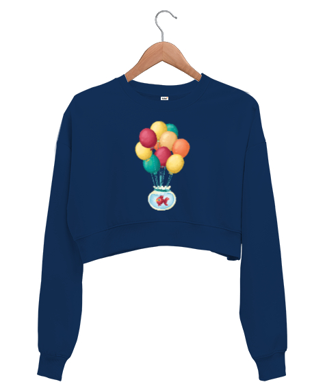 Akvaryum ve Balonlar Lacivert Kadın Crop Sweatshirt