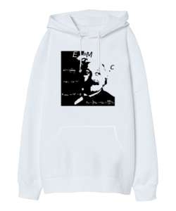 Albert Einstein Beyaz Oversize Unisex Kapüşonlu Sweatshirt