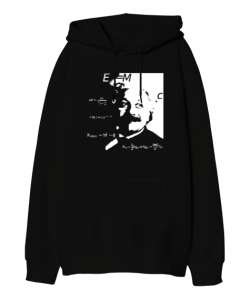 Albert Einstein Siyah Oversize Unisex Kapüşonlu Sweatshirt