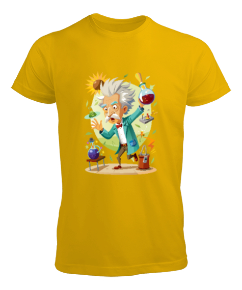 Tisho - Albert Einstein Temalı Sarı Erkek Tişört