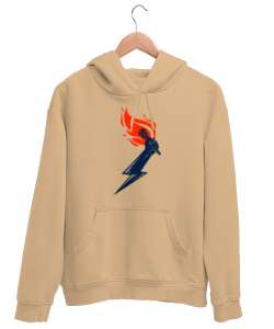 Alevli Mikrofon ve Şimşek Camel Unisex Kapşonlu Sweatshirt