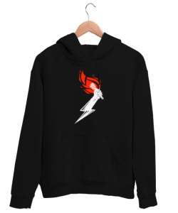 Alevli Mikrofon ve Şimşek Siyah Unisex Kapşonlu Sweatshirt