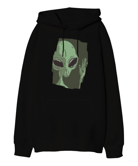 Alien Uzaylı Siyah Oversize Unisex Kapüşonlu Sweatshirt