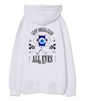 All Eyes On Us B Beyaz Oversize Unisex Kapüşonlu Sweatshirt - Thumbnail