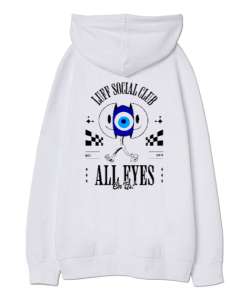 All Eyes On Us B Beyaz Oversize Unisex Kapüşonlu Sweatshirt