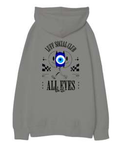 All Eyes On Us Gri Oversize Unisex Kapüşonlu Sweatshirt