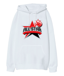 All Star Beyaz Oversize Unisex Kapüşonlu Sweatshirt