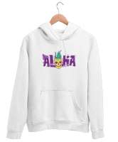 Aloha - Ananas Skull Beyaz Unisex Kapşonlu Sweatshirt - Thumbnail