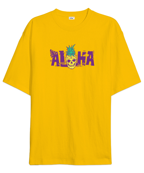 Tisho - Aloha - Ananas Skull Sarı Oversize Unisex Tişört