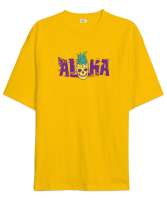 Aloha - Ananas Skull Sarı Oversize Unisex Tişört - Thumbnail