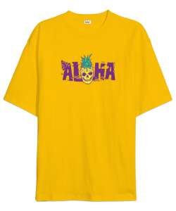 Aloha - Ananas Skull Sarı Oversize Unisex Tişört