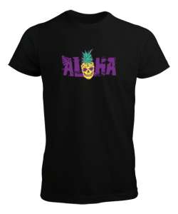 Aloha - Ananas Skull Siyah Erkek Tişört