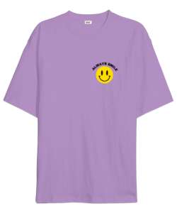 ALWAYS SMILE Lila Oversize Unisex Tişört