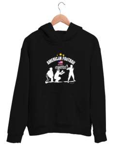 American Football Baskılı Siyah Unisex Kapşonlu Sweatshirt