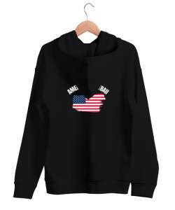 American Football Baskılı Siyah Unisex Kapşonlu Sweatshirt