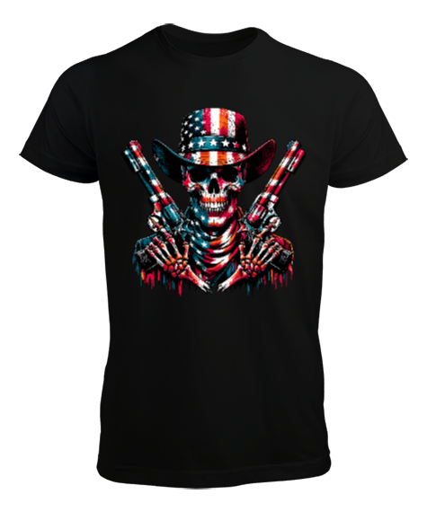 Tisho - American Skull Cowbow Siyah Erkek Tişört