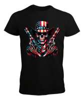 American Skull Cowbow Siyah Erkek Tişört - Thumbnail