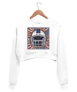 Amerikan Futbol Beyaz Kadın Crop Sweatshirt