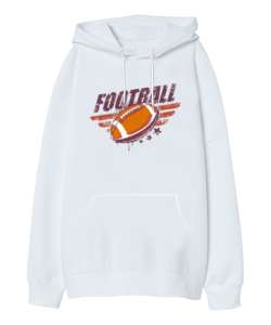 Amerikan Futbolu Beyaz Oversize Unisex Kapüşonlu Sweatshirt