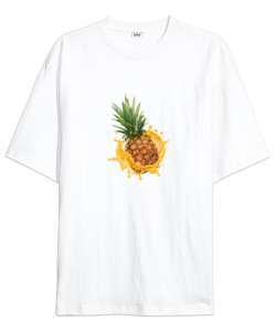 Ananas Baskılı Beyaz Oversize Unisex Tişört