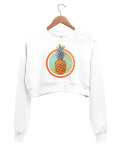 Ananas Beyaz Kadın Crop Sweatshirt