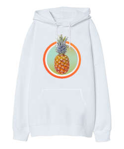 Ananas Beyaz Oversize Unisex Kapüşonlu Sweatshirt