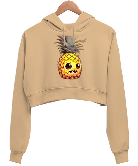 Ananas Camel Kadın Crop Hoodie Kapüşonlu Sweatshirt