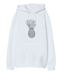 Ananas Figürlü Oversize Unisex Kapüşonlu Sweatshirt