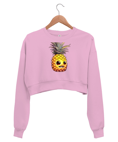 Ananas Pembe Kadın Crop Sweatshirt