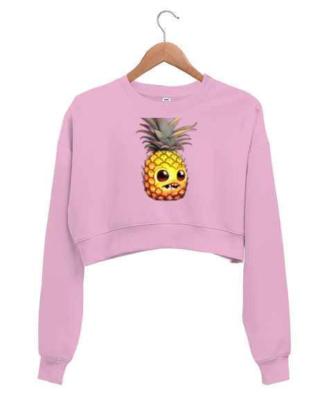 Ananas Pembe Kadın Crop Sweatshirt