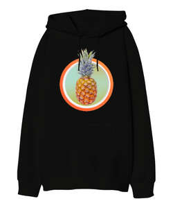 Ananas Siyah Oversize Unisex Kapüşonlu Sweatshirt