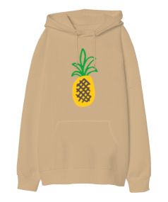 Ananas Tasarımlı Oversize Unisex Kapüşonlu Sweatshirt