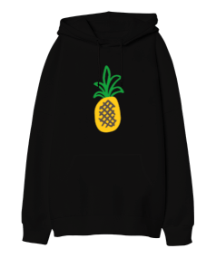 Ananas Tasarımlı Oversize Unisex Kapüşonlu Sweatshirt