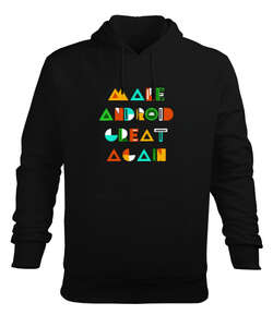 Android Siyah Erkek Kapüşonlu Hoodie Sweatshirt