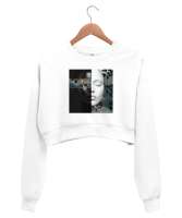 Androidface Beyaz Kadın Crop Sweatshirt - Thumbnail