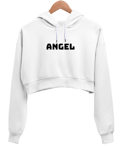 Tisho - Angel Beyaz Kadın Crop Hoodie Kapüşonlu Sweatshirt