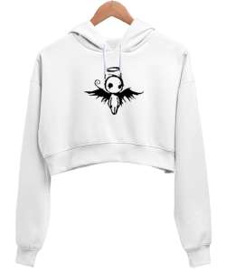 ANGEL Beyaz Kadın Crop Hoodie Kapüşonlu Sweatshirt