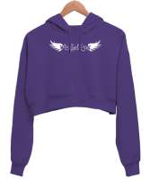 Angel Eye - Melek Gözleri - Kanatlar Mor Kadın Crop Hoodie Kapüşonlu Sweatshirt - Thumbnail