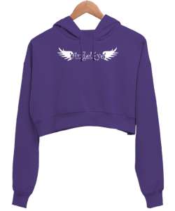 Angel Eye - Melek Gözleri - Kanatlar Mor Kadın Crop Hoodie Kapüşonlu Sweatshirt