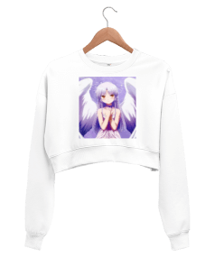 Angel kapşonlu krop sweat Kadın Crop Sweatshirt