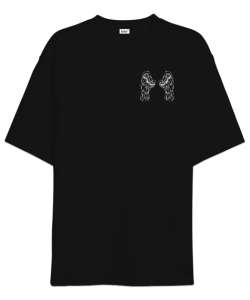 Angel Wings - Melek Kanadı - Çift Taraflı Siyah Oversize Unisex Tişört