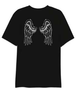 Angel Wings - Melek Kanadı - Çift Taraflı Siyah Oversize Unisex Tişört