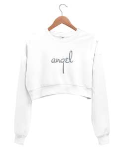 Angel Wings - Melek Kanadı - Sırt Taraflı Beyaz Kadın Crop Sweatshirt