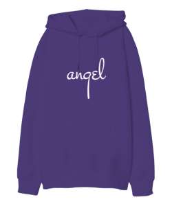 Angel Wings - Melek Kanadı - Sırt Taraflı Mor Oversize Unisex Kapüşonlu Sweatshirt