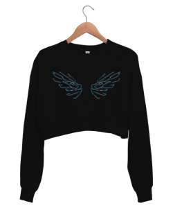 Angel Wings - Melek Kanadı Siyah Kadın Crop Sweatshirt