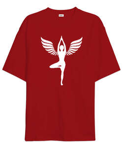 Angel Yoga Meditasyon Kırmızı Oversize Unisex Tişört