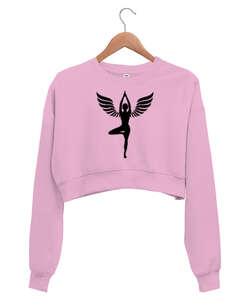 Angel Yoga Meditasyon Pembe Kadın Crop Sweatshirt