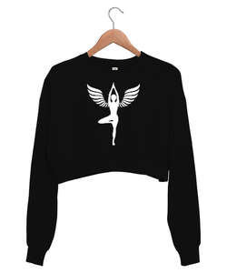 Angel Yoga Meditasyon Siyah Kadın Crop Sweatshirt